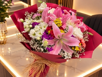 pembe lilyumlu buket 
